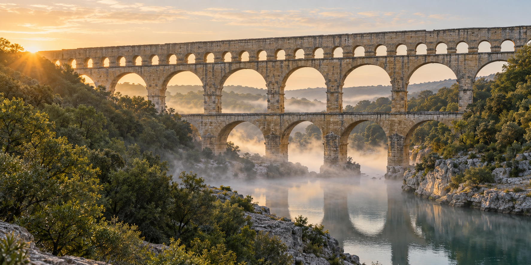 Le Pont du Gard à l'aube
