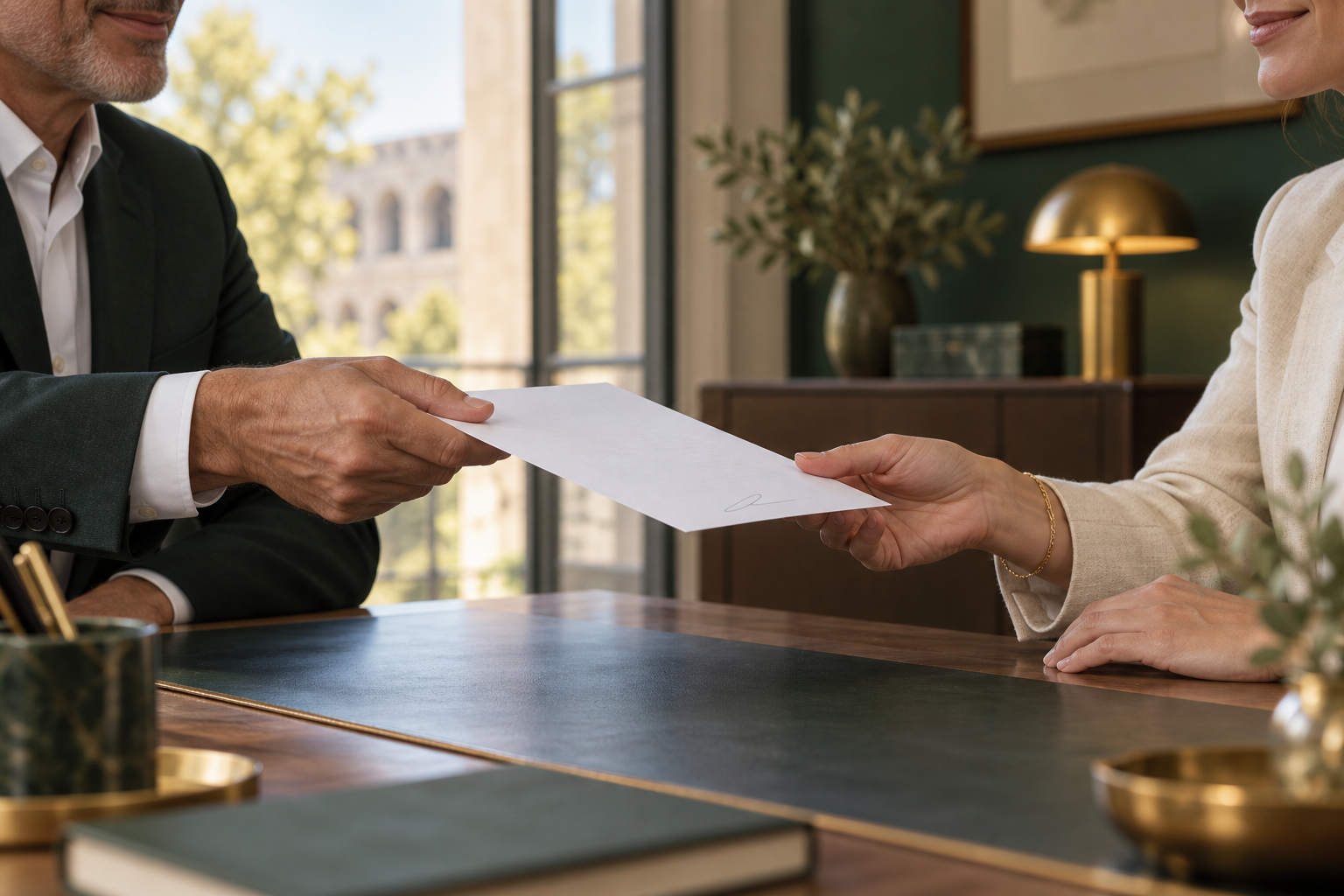 Remise d'une feuille signée en main propre
